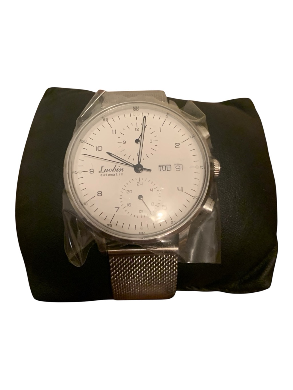 Mens Brand New Silver Automatic Chronograph Watch  White Dial